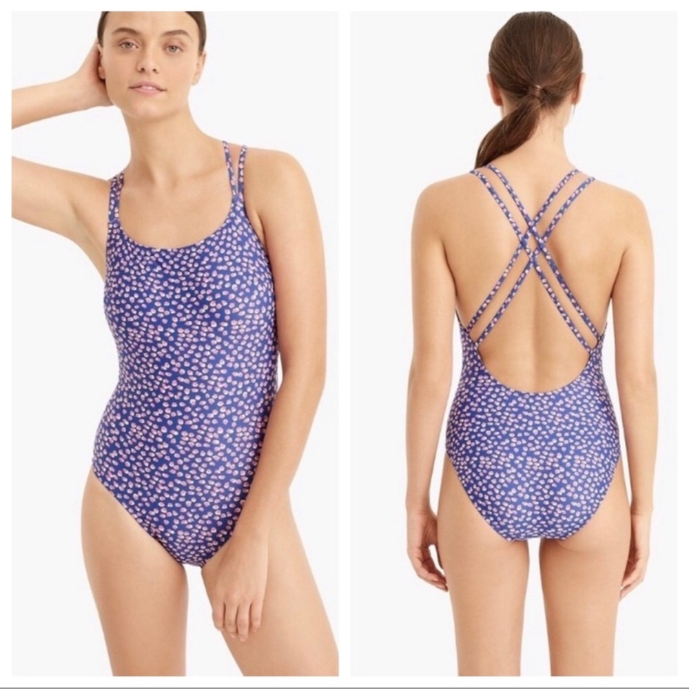 J Crew Women’s Blue Pink Dot One-Piece Swimsuit